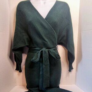 IDEM DITTO OVERSIZED 3/4 DOLMAN SLEEVE FOREST GREEN SWEATER DRESS SZ SM 1CALLOUT